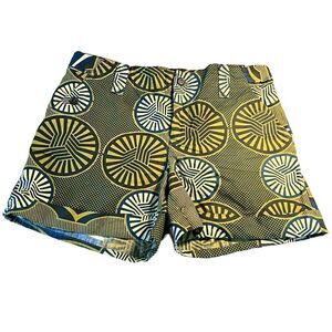 Anthropologie Made In Rwanda green geometric abstract print shorts 4